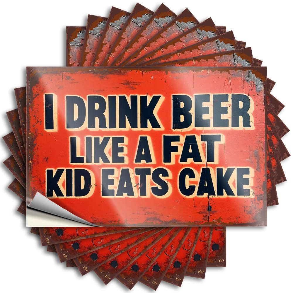 Fzfn Colour Tattoo Core, Farmers Helmet I Drink Beer Like A Fat Kid Eats Cake | Garage Stuff For Guys(8X12cm)
