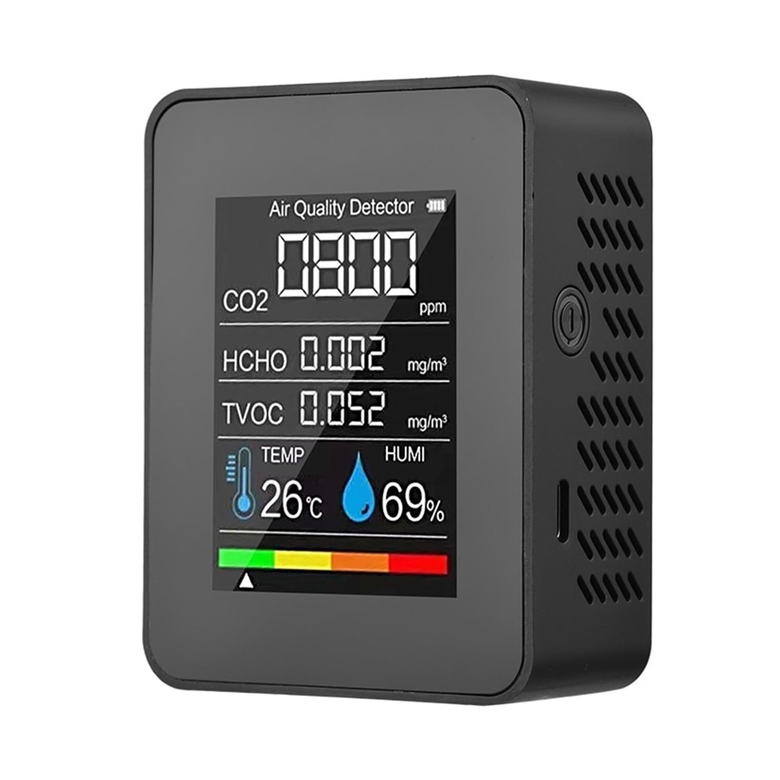 Monitor Della Qualità Aria 5 In 1 Rilevatore Di CO2 For Interni Formaldeide HCHO TVOC Tester LCD Umidità Temperatura Allarme Misuratore(Black)