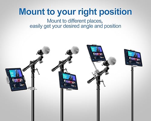 Miniatura 2 de elitehood Soporte de aluminio para iPad para soporte de micrófono, soporte de música para iPad de montaje lateral para micrófono, soporte giratorio