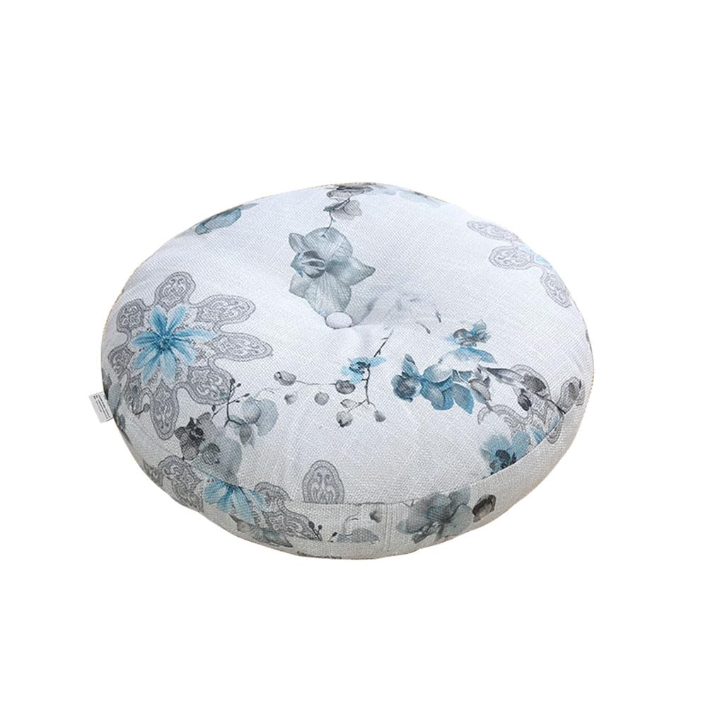 kuyouqi Indoor Outdoor Round Thick Seat Cushion, Breathable Soft Seat Pad Linen Chair Pads for Dining Home Floor Sofa Reading Corner Garden Camping Blanket (Floral #1, 40x40cm(16x16inch)) — image 1