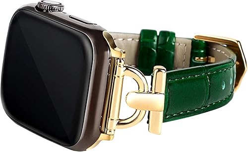 Pulsera de cuero con hebilla de metal de la letra D compatible con Apple Watch de 1.496 in 1.575 in 1.614 in 1.654 in 1.732 in 1.772 in 1.929 in