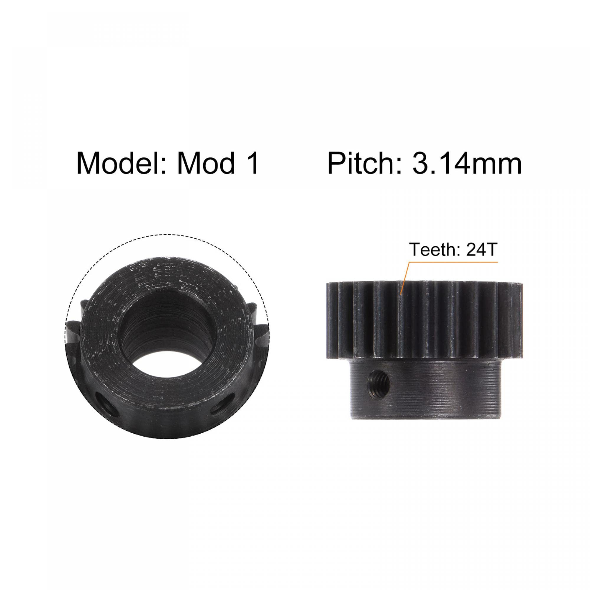 sourcing map 1Mod 24T Pignon Engrenage 10mm Alésage Acier trempé Moteur Crémaillère Éperon Engrenage avec Étape pour RC Voiture Camion Entraînement Engrenage Buggy, 2 Ensemble
