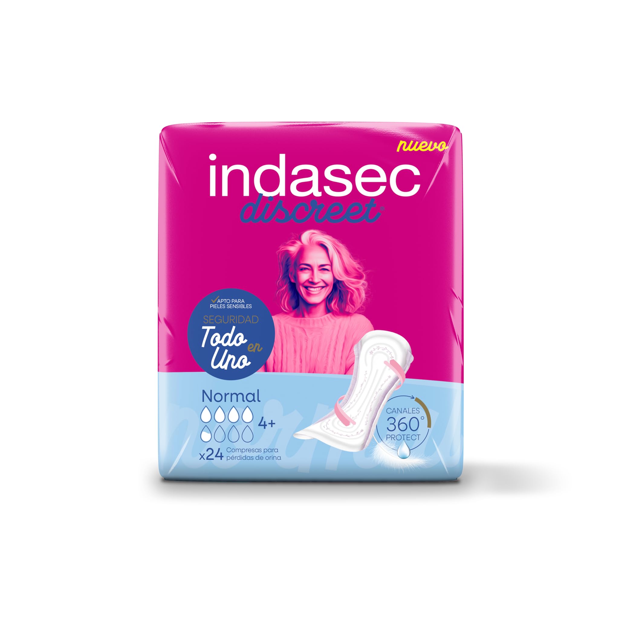 Indasec, Compresas Discreet Normal, Pack de 8 bolsas, 192 unidades