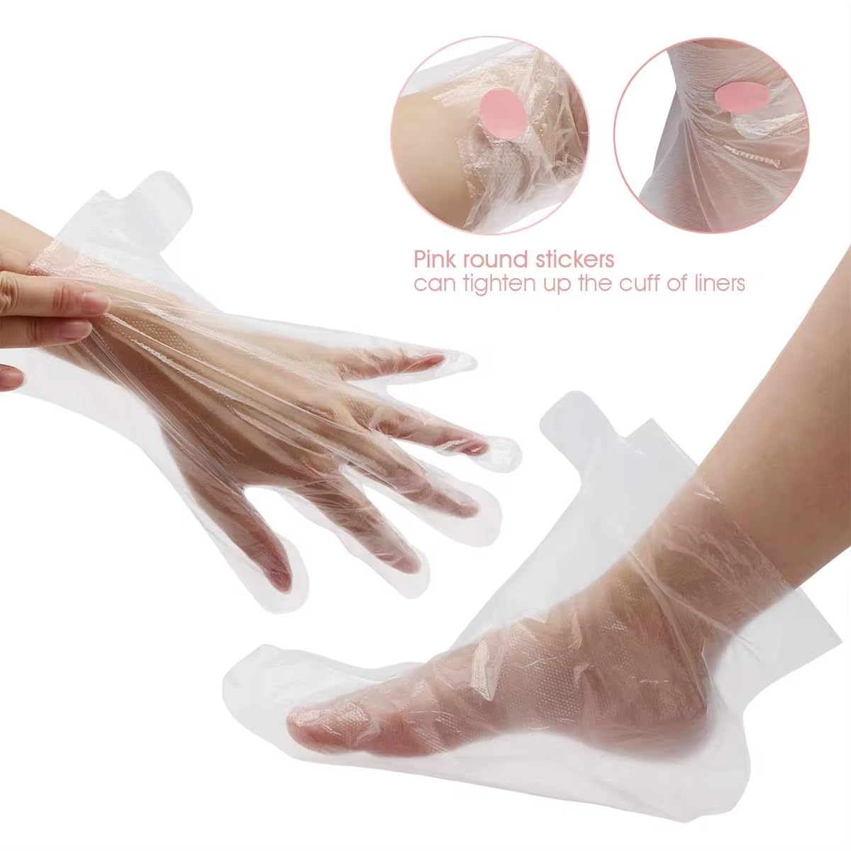 LEEQ Calzini USA e Getta in plastica e Guanti monouso - Plastica Trasparente Monouso Stivaletti, Fodere da Bagno in Cera paraffina per Piedi, per Pedicure Hot Spa Cera Trattamento(200pcs)