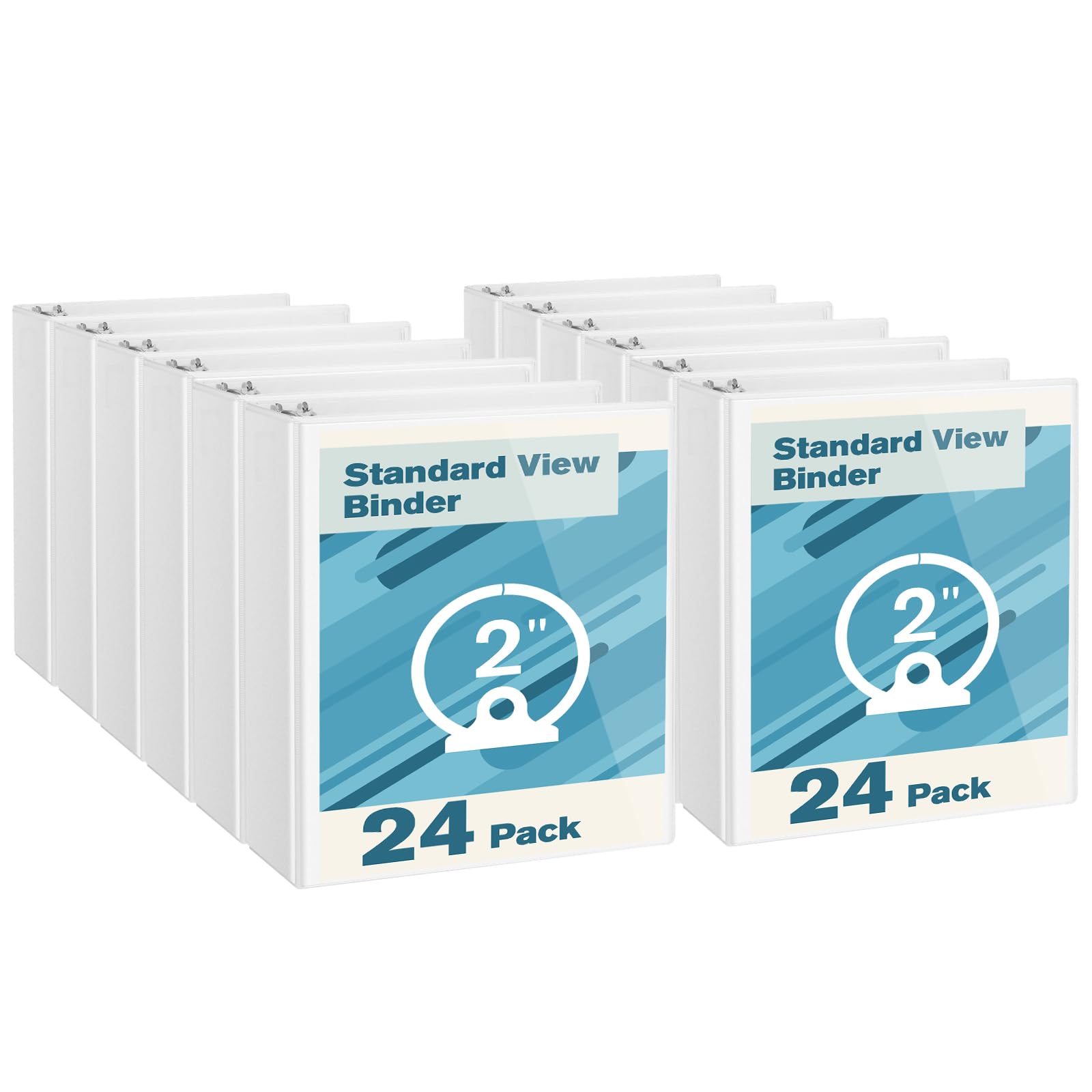 CIXILDTS 2-inch Round Ring Binder, Durable 2" 3 Ring Binder Fit Letter Size Paper, White, 24-Pack
