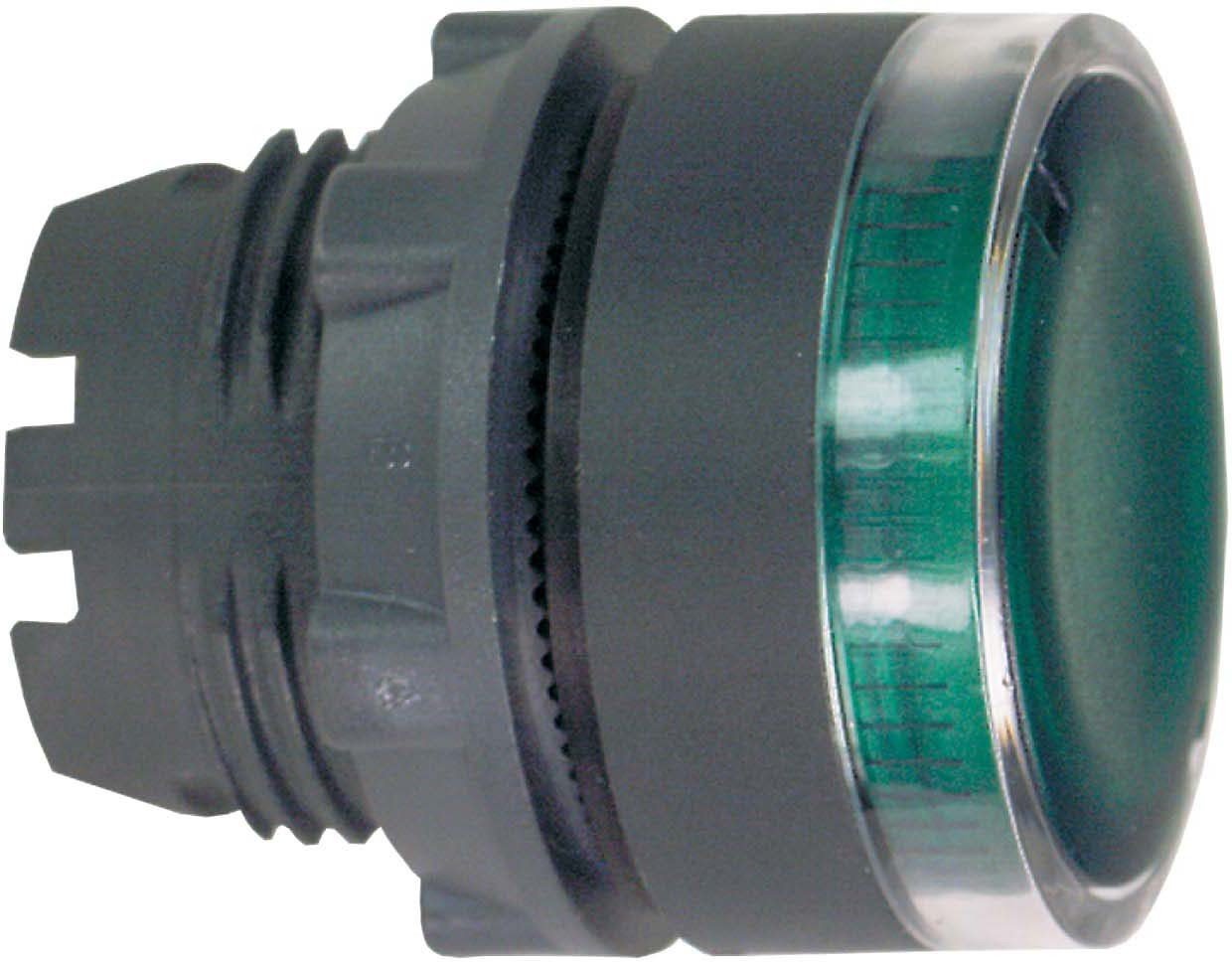 Cabeza pulsador luminoso verde LED con lente ranurada contra fallos ópticos