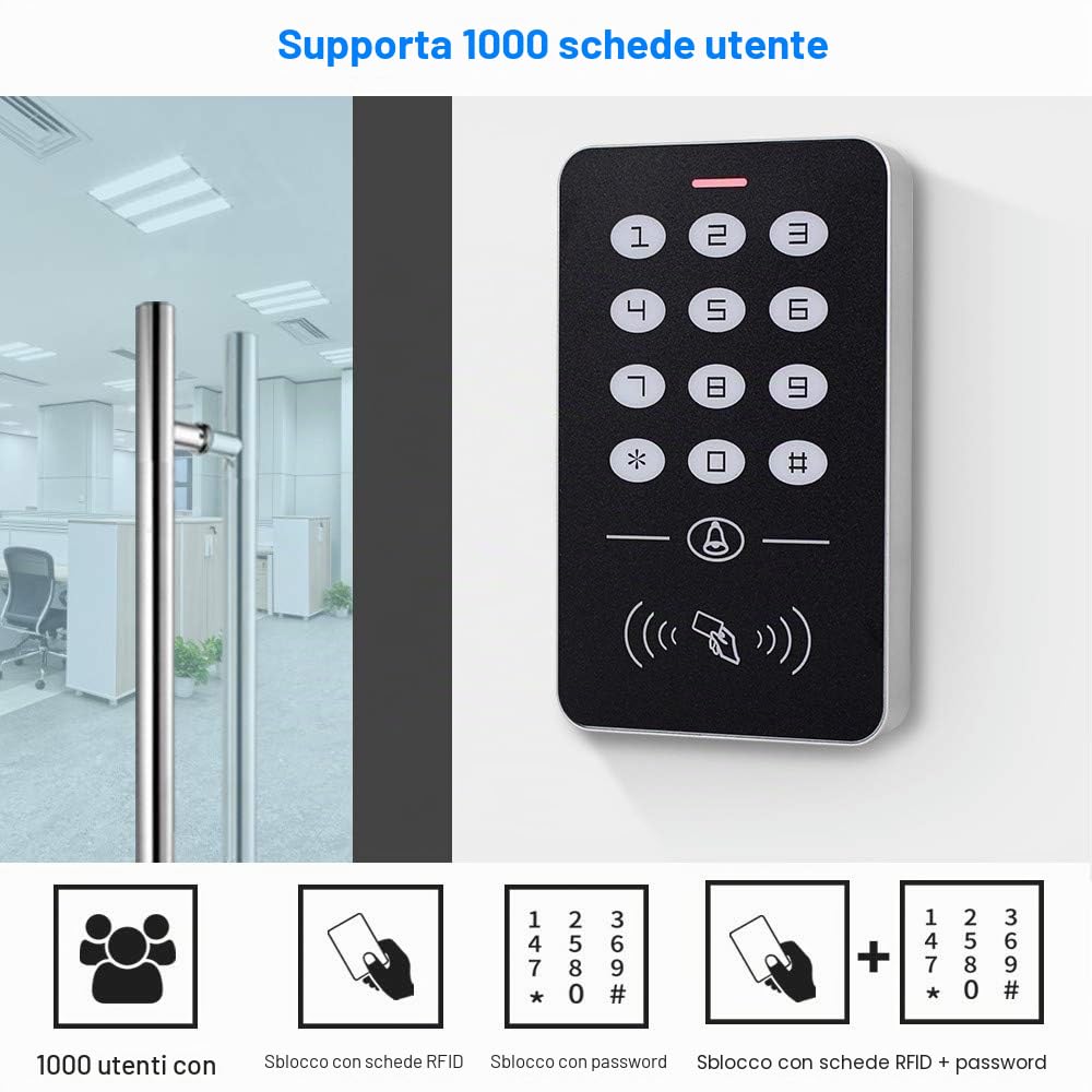 HERNAS Kit sistema di controllo accessi RFID 125KHz con serratura magnetica elettrica 180KG e alimentatore professionale, per serratura della porta di sicurezza domestica