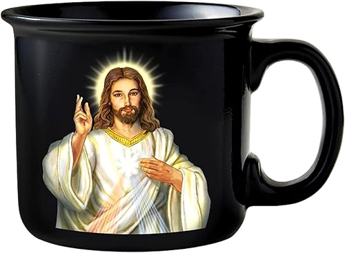 Needzo Taza de cerámica Divine Mercy, tazas de café católicas con chaplet en la parte posterior e imagen de Jesús a todo color en la parte