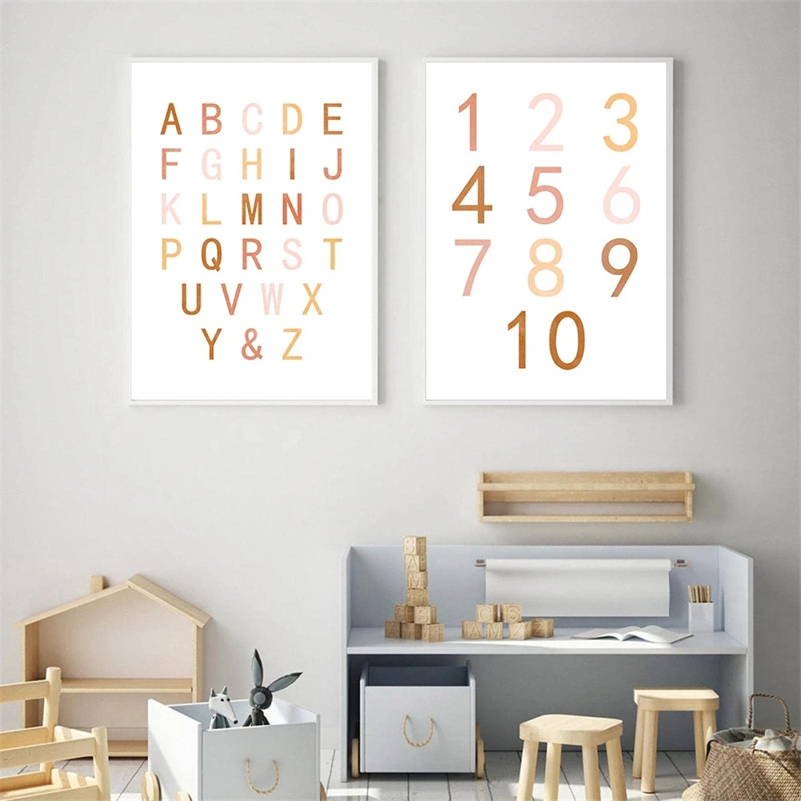 ABC Alphabet Art Toile Impression Nombre Pépinière Peintures Enfants Éducation Mur Art Affiche Mur Photos Enfants Chambre Décor 50x75cm (20x30in) x2 Sans Cadre