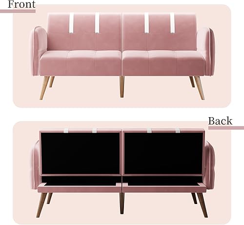 Miniatura 8 de JAMFLY Sofá cama futón de terciopelo de 69 pulgadas, sofá cama convertible con reposabrazos y respaldo ajustables, moderno sofá biplaza para sala de