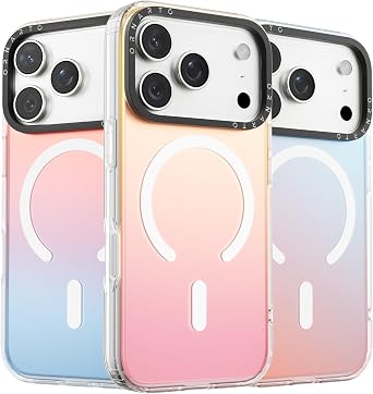 ORNARTO Compatible with iPhone 17 Pro Max Case 6.9", Electroplated Iridescent Gradient Cover, Compatible with MagSafe, Slim Rainbow Phone Case Sunset Red