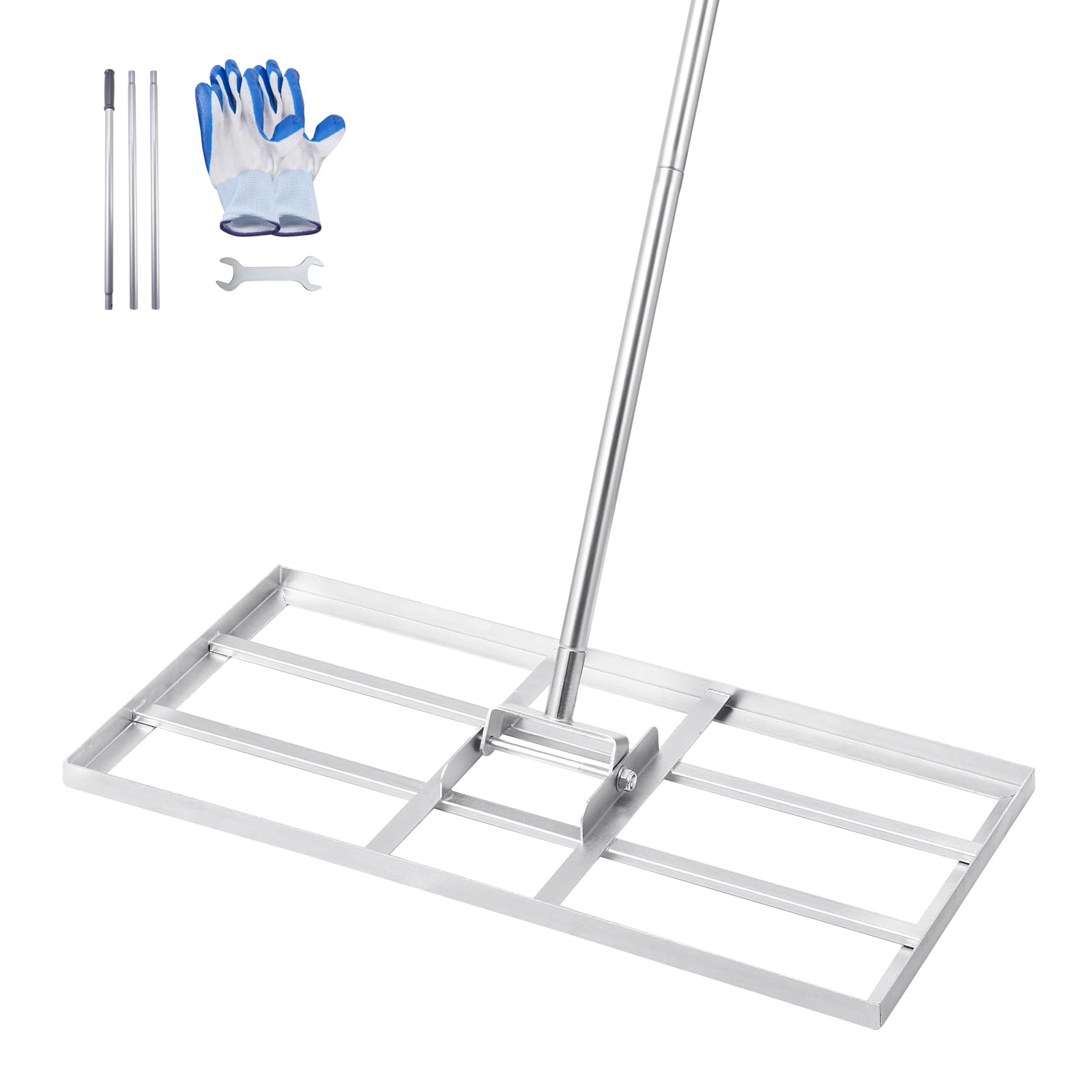 VEVOR Râteau de Nivellement de Pelouse, 762 x 355 x 2190 mm, Niveleur de Gazon, Manche 1981 mm, en Acier au Carbone Résistant à la Rouille, Outil de Nivellement pour Cour, Terrain de Golf, Jardin