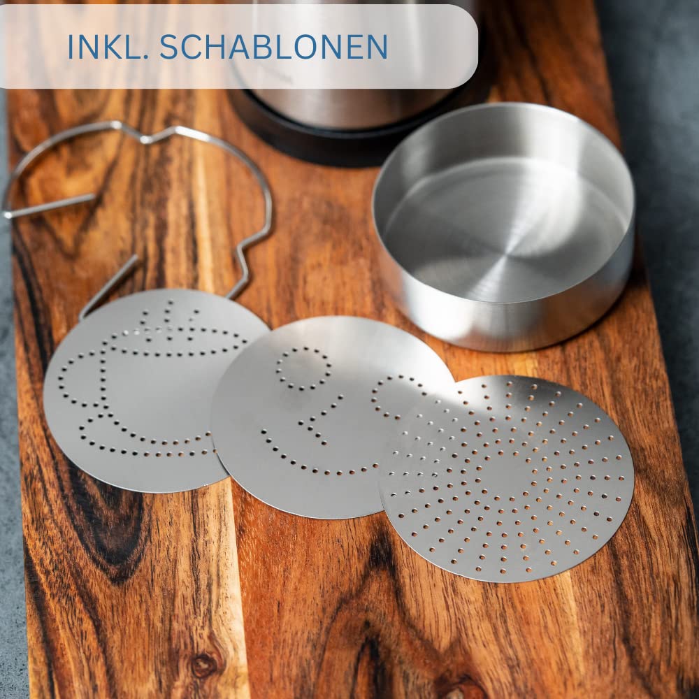 Westmark Setaccio decorativo per cacao e zucchero, Con 4 stencil, Capacità: 250 ml, ø 7,5 cm, Acciaio inox, 62842260