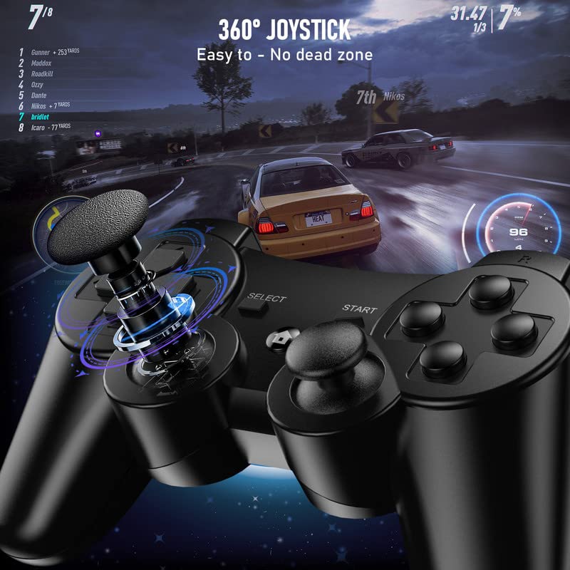 Diswoe Mando Inalámbrico para P3, Wireless Bluetooth Six-Axis Pstation 3 Gamepad Joystick Controlador con Doble Vibración und Cable de Carga USB para PC Windows XP/7/8/10