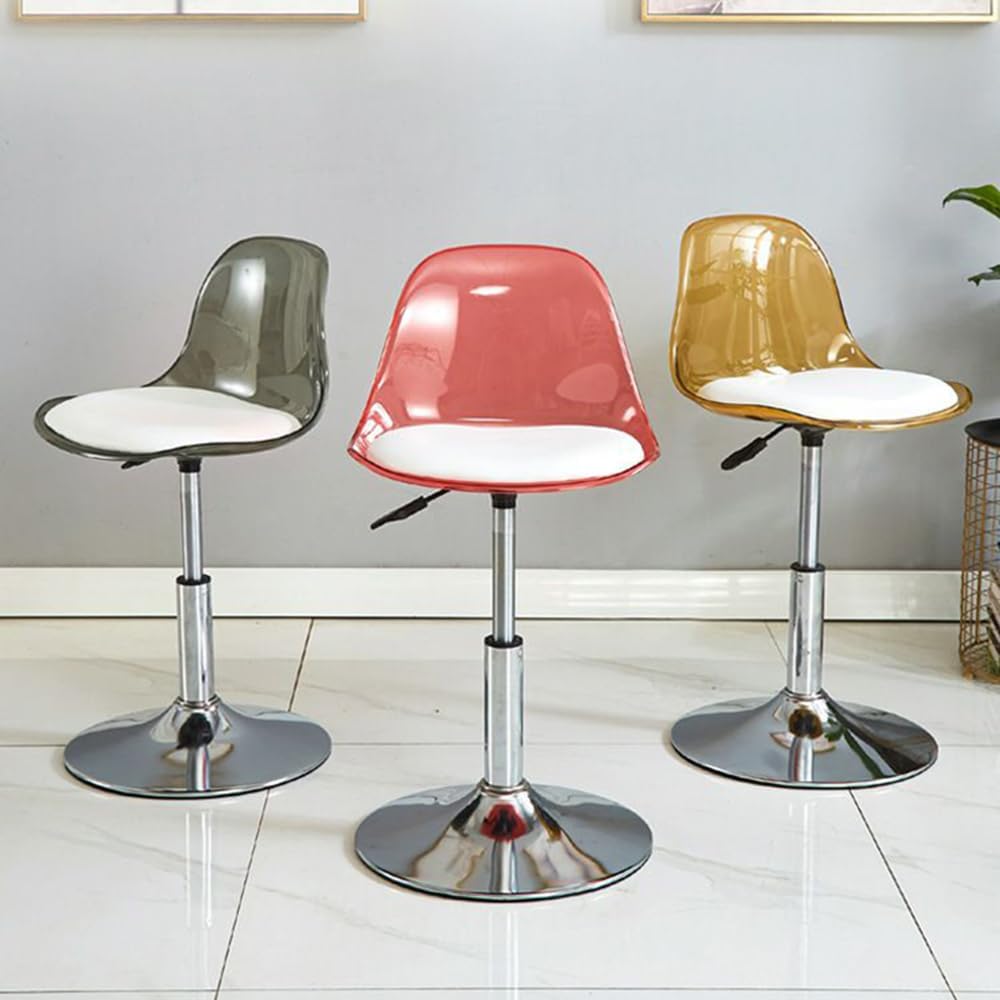 LITFAD Modern Bucket Seat Bar Stool with Silver Pedestal Base Adjustable Height Swivel Upholstered Counter Height Stool Modern Cashier Chair - Amber 31.5" H x 15" W x 12.2" D
