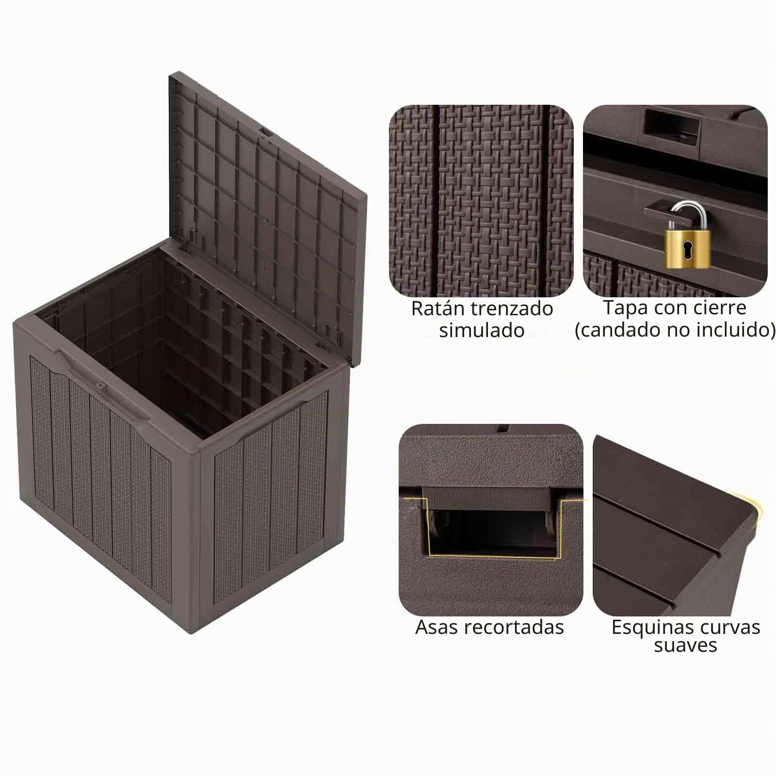 HOMASIS Caja de Almacenaje de Exterior 96L, Baúl de Almacenaje con Tapa y Textura de Ratán Tejido, Organizador Impermeable para Patio, Jardín, Junto a la Piscina, Terraza (Marrón)