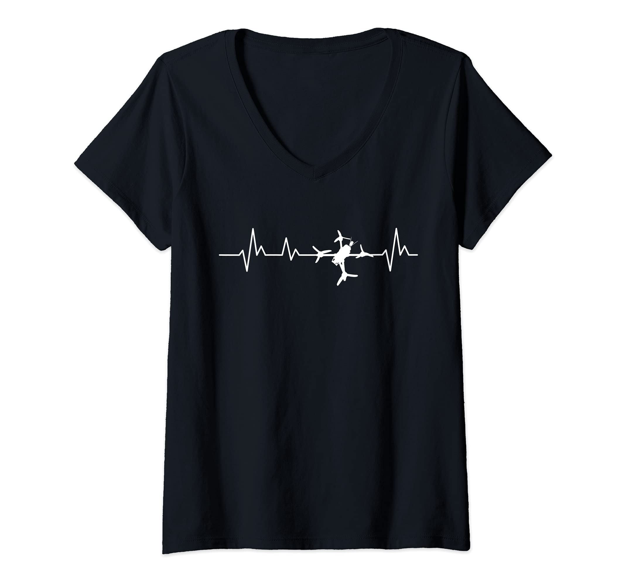 Womens FPV Drone Heartbeat Freestyle And Racing Quadcopter Acro V-Neck T-Shirt