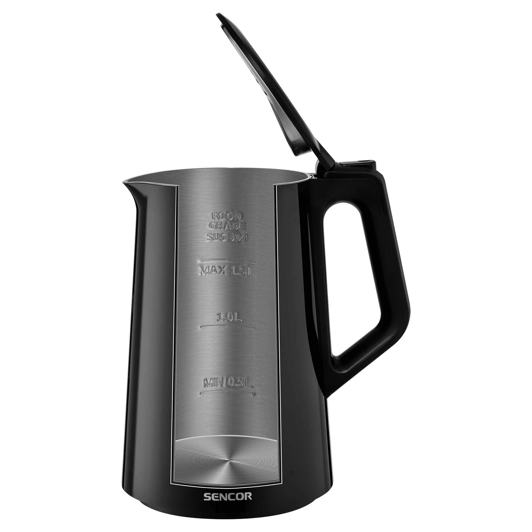 Sencor Bollitore Elettrico Nero Potente, Cool Touch, Anti-Bruciatura, Senza BPA - Bollitore Elettrico Temperatura Regolabile, Display LED, 1.5L, Acciaio Inossidabile, 2200W, Mantenimento Calore