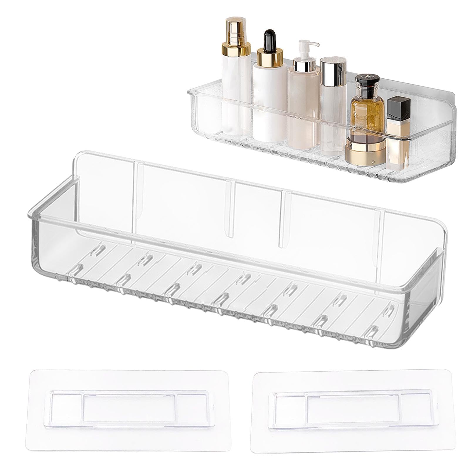 Pilarmuture Acrylic Wall Mounted Shower Caddy Clear Bathroom Shelf with Self Adhesive Tape No Drilling Shower Organizer Large