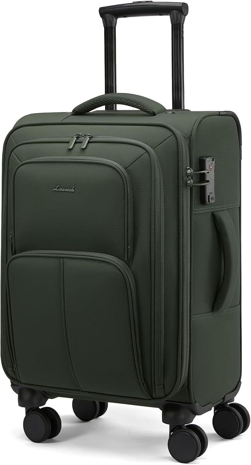 LOVEVOOK Carry On Luggage 22x14x9 Airline Approved, 22 Inch Softside Suitcases with Spinner Wheels, Lightweight Carry-on Suitcase with TSA Lock for Women Men, Large Luggage for Travel Business Trip 22 inch_Carry on Army Green