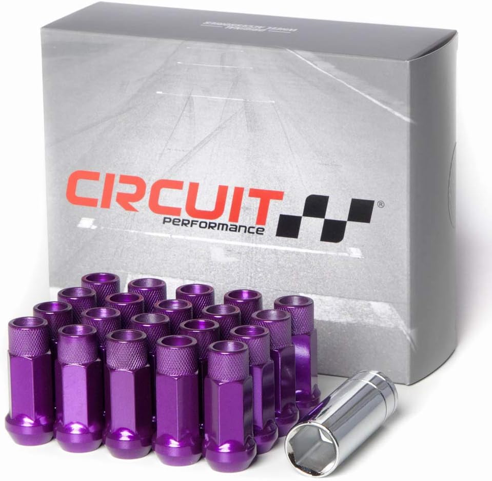 Circuit Performance Forged Steel Extended Open End Hex Lug Nut for Aftermarket Wheels: 12x1.25 Purple - 20 Piece Set + Tool