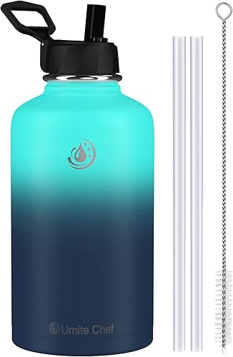 Botella de agua Umite Chef con aislamiento al vacío de boca ancha de acero inoxidable botella de agua deportiva de 18 a 64 onzas con tapa de paja de