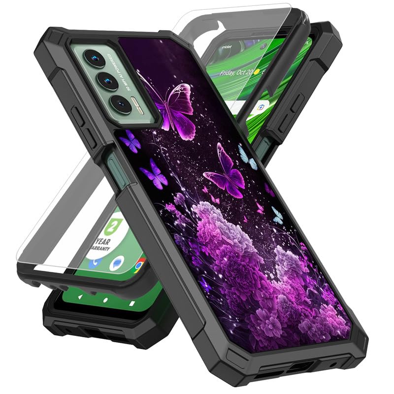 SDDFRHGH Case for Cricket Outlast/Att Jetmore Phone Case with Screen Protector (Tempered Glass),Slim TPU Rugged Corners Bumper Cover for Men