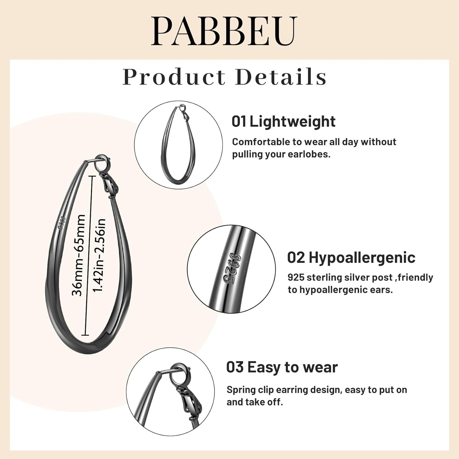 PABBEU Silver Hoop Earrings for Women Oval Hypoallergenic 925 Sterling Silver Hoop Earrings Lightwieght Large Hoops Earring for Women Trendy - Image 4