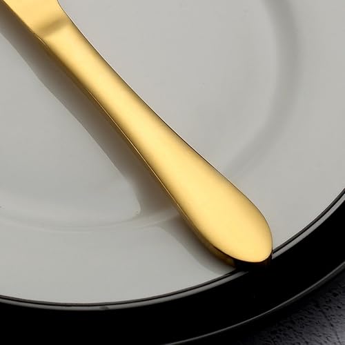 Miniatura 5 de Juego de cuchillos dorados para carne, acero inoxidable y mango de agarre cómodo duradero, pulido de espejo y chapado en titanio dorado, para pizza