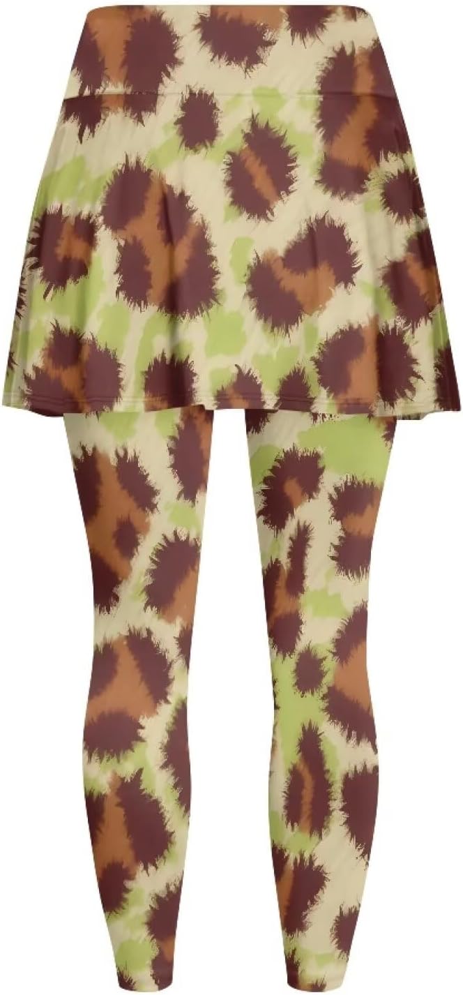 Sunflower Women's Skirted Legging, Leopard Print High Waist Pants with Skirt Pink Dog Paw Tennis Leggings Skirt