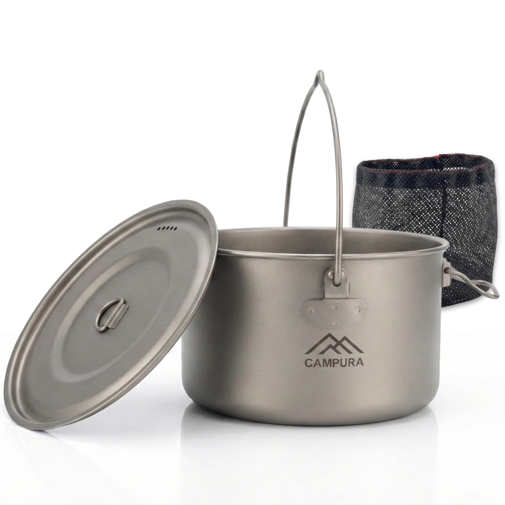 Titan Topf 2 Liter (1950 ml) mit Deckel und Aufhängehenkel - Ultraleichtes Campinggeschirr und Kochset für Outdoor, Bushcraft, Wandern und Survival, 190g