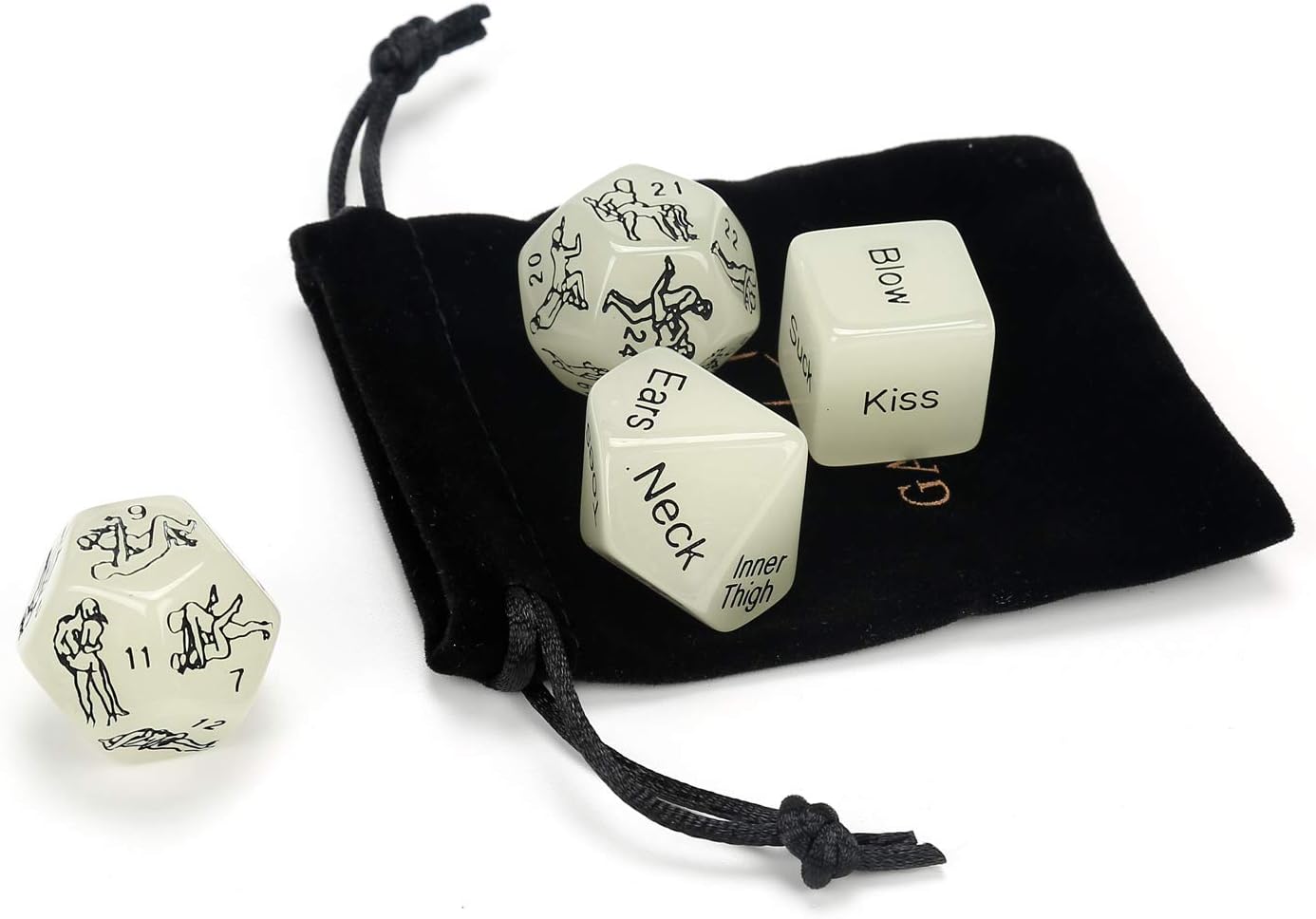 Funny Romantic Party Luminous Dice Game Set of 4,Novelty Gift for Warm up Honeymoon bacherette Party,Bridal Shower, Groom Roast,Newlyweds, Wedding, Anniversary, Marriage (Luminous Black Dice)