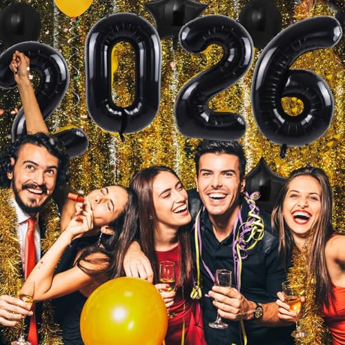Image of TONIFUL 2026 Graduation Balloons 42Inch Black 2026 Number Balloons Aluminum Foil Mylar Balloons for Graduation New Year Eve Decorations Class of 2026 Christmas Anniversary 2026 Grad Party Supplies