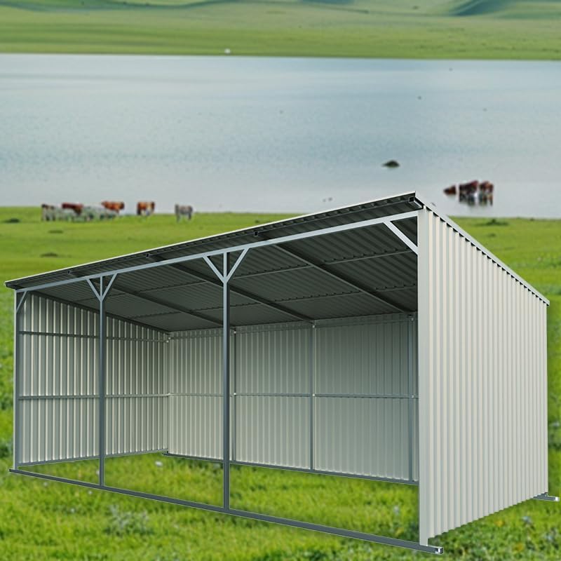 Livestock shed in a field with cattle