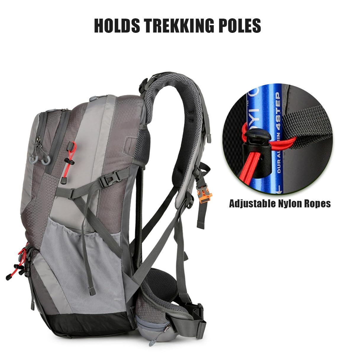 Mochila Senderismo,Mochila Trekking Antisalpicaduras con Funda Impermeable y Cuerdas de Fijación para Bastones de Trekking,40L Mochila Montaña para Senderismo,Camping,Trekking