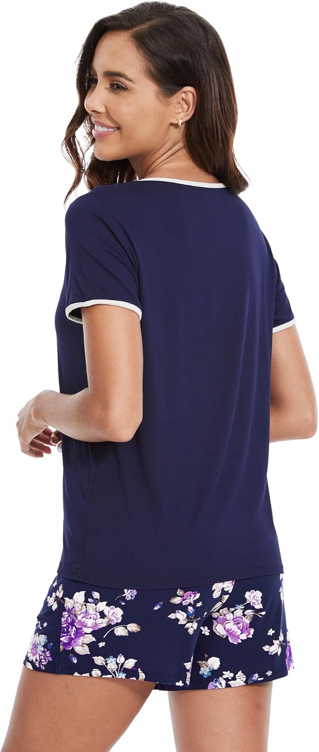 WiWi Pajamas for Women Super Soft Short Sleeve Top with Shorts Pajama Set Crewneck Summer Cooling Sleepwear Sets S-XXL