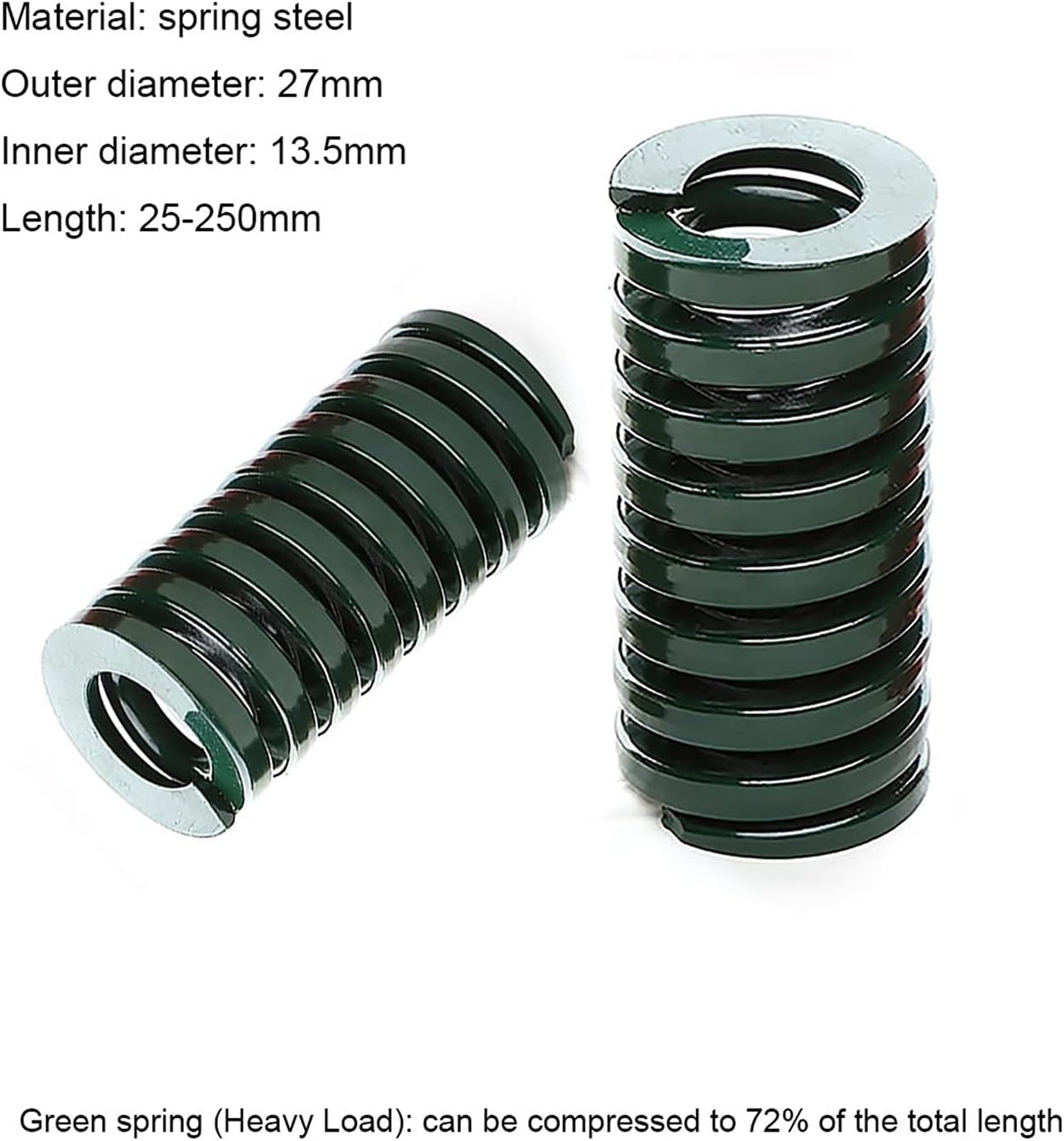 Home Repairs And DIY Springs 1Pcs Green Die-Spring Compression Stamping Mold Heavy Load Spring Outer Diameter 27mm X Inner Diameter 13.5mm X Length 25-250mm (Length : 27 x 13.5 x 65mm)