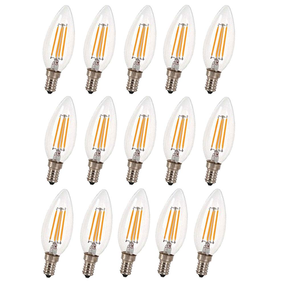 Ruihua Lampadina a punta E14, luce bianca calda, 2700 K, 4 W, equivalente a alogena 40 W, 15 confezioni di lampadine retrò a risparmio energetico C35, piccola vite Edison 400 lm, non dimmerabile