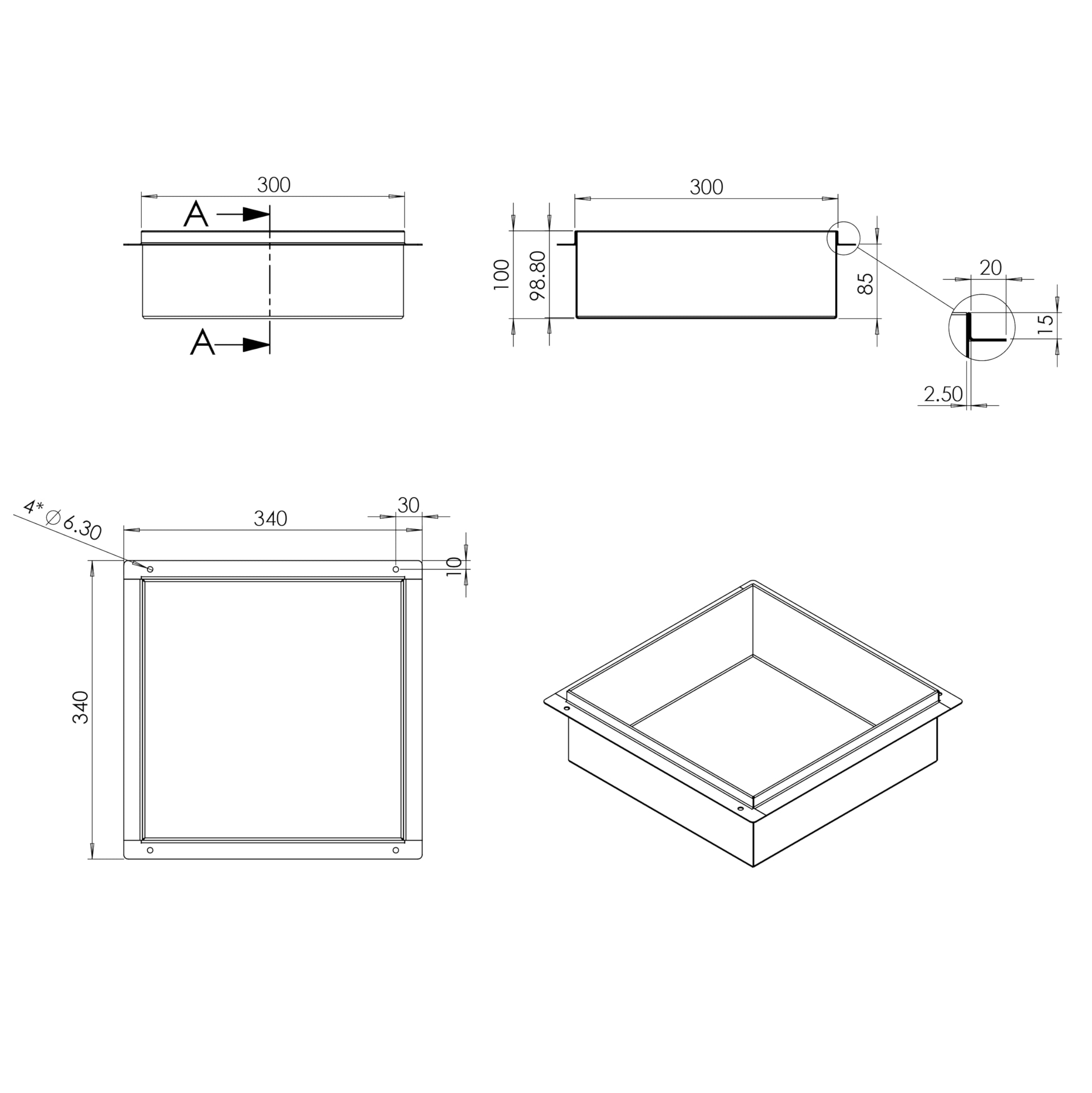 Bernstein Wandnische BS303010 30 x 30 x 10 cm randlos aus Edelstahl gebürstet, befliesbarer Rand, wasserdichte Duschnische zur Ablage von Bad-Utensilien für Dusche und Bad