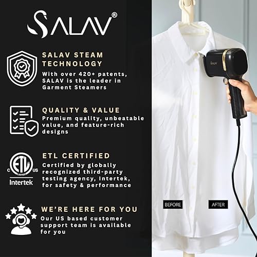 Miniatura 9 de SALAV Quicksteam - Vaporizador portátil de mano para ropa, 10 segundos de tiempo de calentamiento rápido, elimina arrugas en ropa y telas, sin goteo