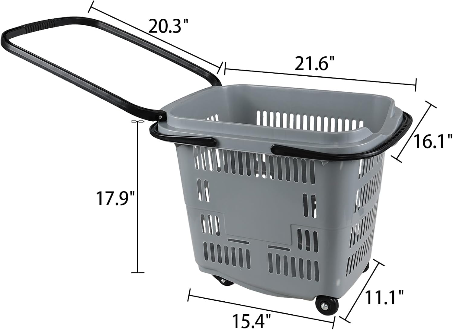 Kiddream 4 Pack Plastic Rolling Shopping Basket with Wheels, Large Portable Grocery Basket, Grey
