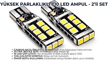 T10 W5W Canbus LED Ampul, 12V, Saf Beyaz, Park ve İç Aydınlatma, Kristal Parlaklık, Arıza Lambası Yakmaz, 2 Adet