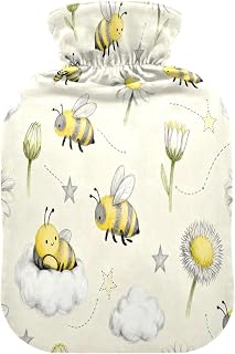 Yellow and White Daisy Flower and Bee hot Bottle Water Bag with Soft Cover, 2L Water Bags for Arthritis,Arthritis,Bolsa para agua Caliente para Dolor