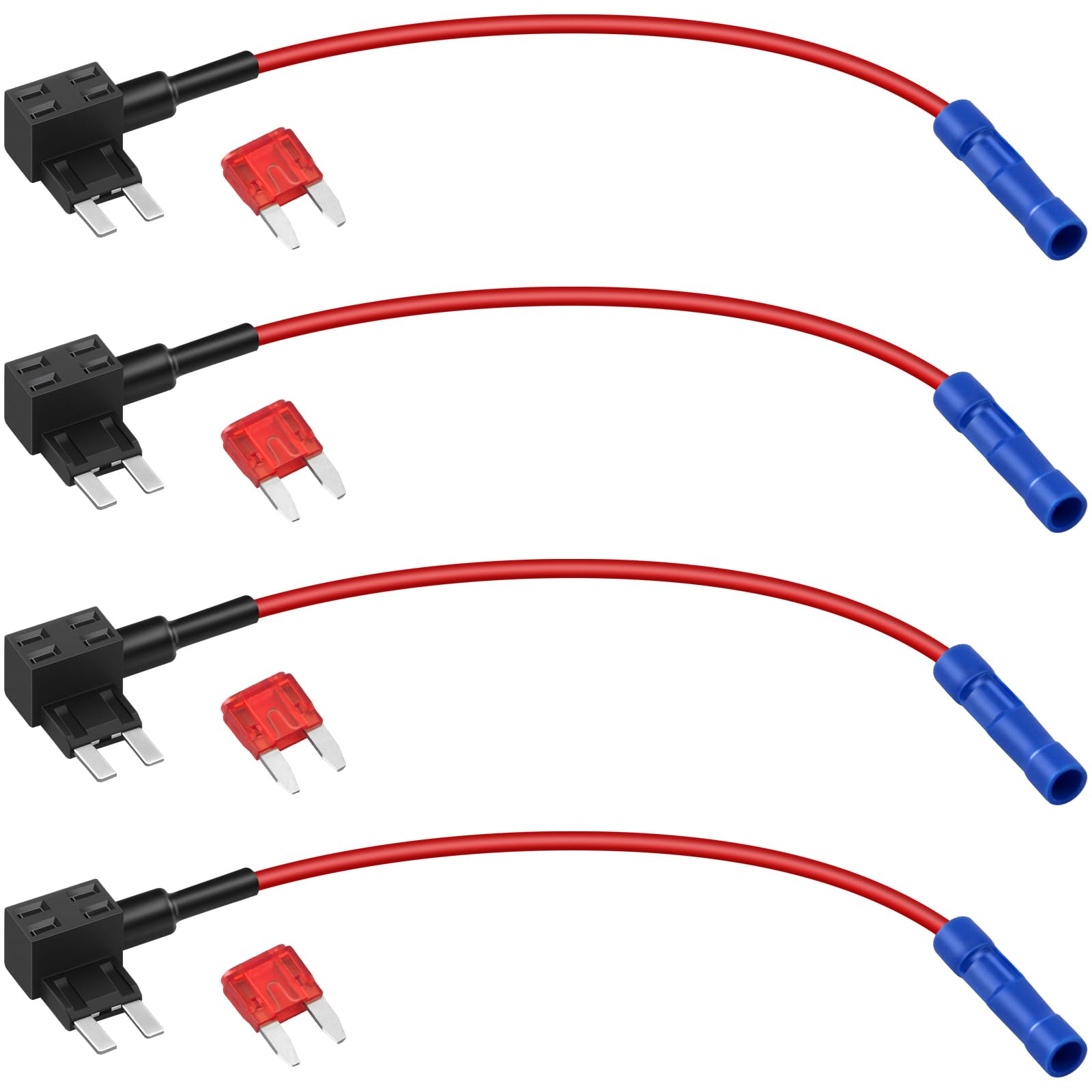 Poeland Zestaw 4 adapterów bezpiecznikowych, złodzieja prądu, mini adapter bezpiecznikowy z bezpiecznikiem 10 A Mini Blade do samochodu, urządzenia elektronicznego