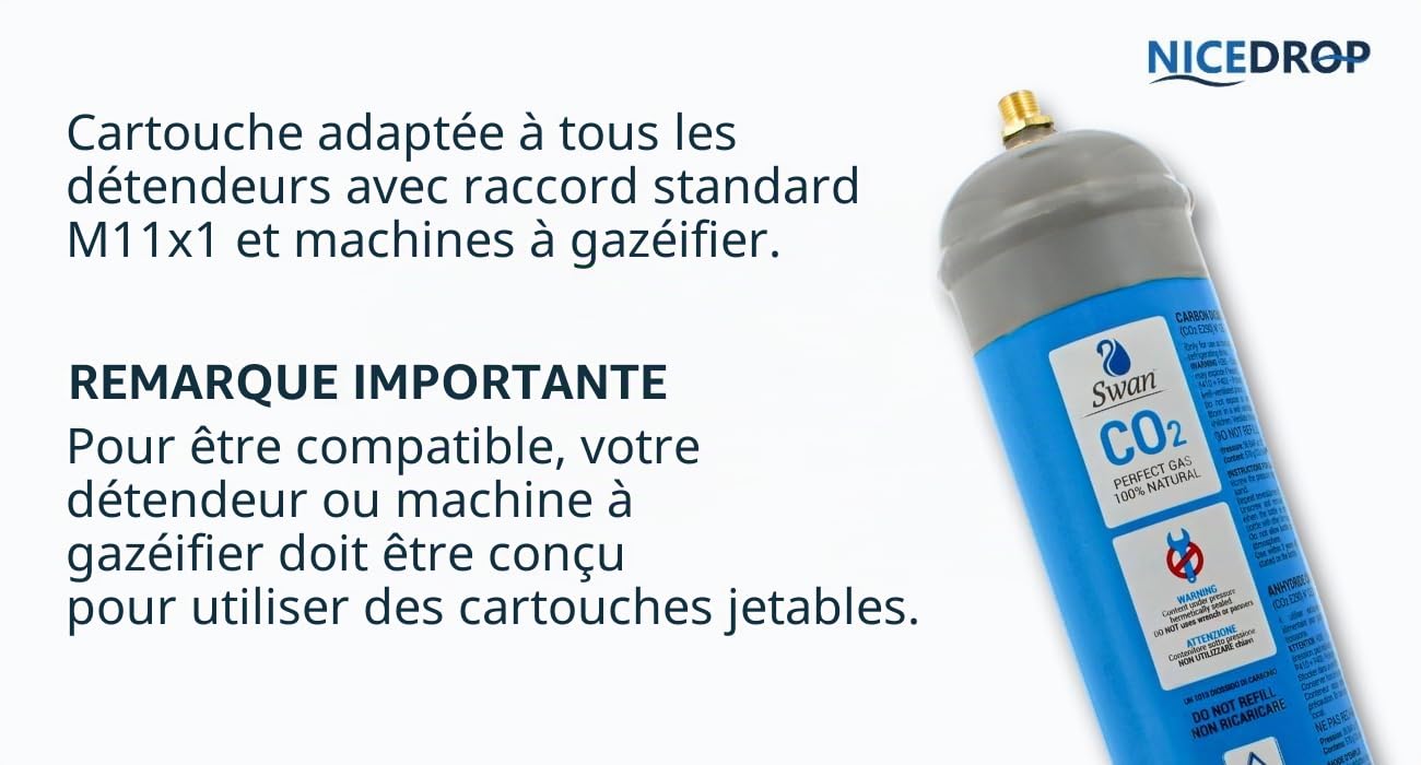 Bouteilles de CO2 600 g E290 pour gazeuse d'eau pétillante – Culot M11 x 1 compatible universel – Lot économique de 8 pièces – Certifié TUV
