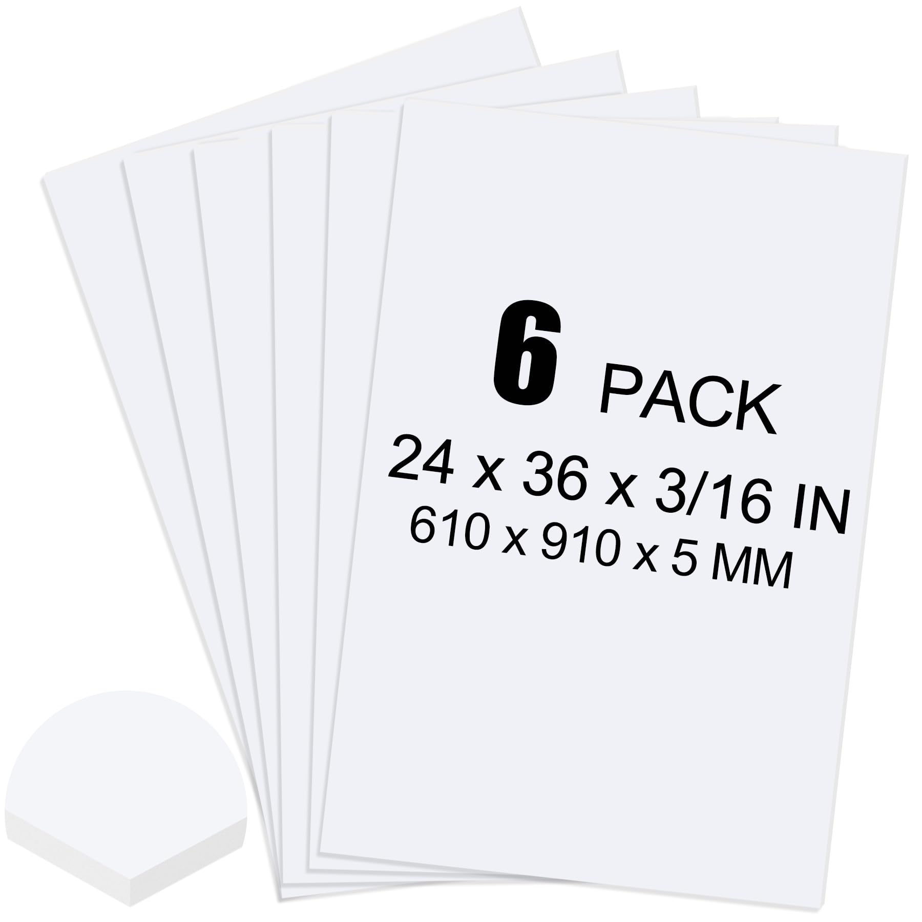 ToLanbbt 6 Pack White Foam Board, 24 x 36 x 3/16" Thick Foam Core Acid Free Poster Foamboard for Art Craft Projects, Painting, Displaying, Signage, Wedding, School