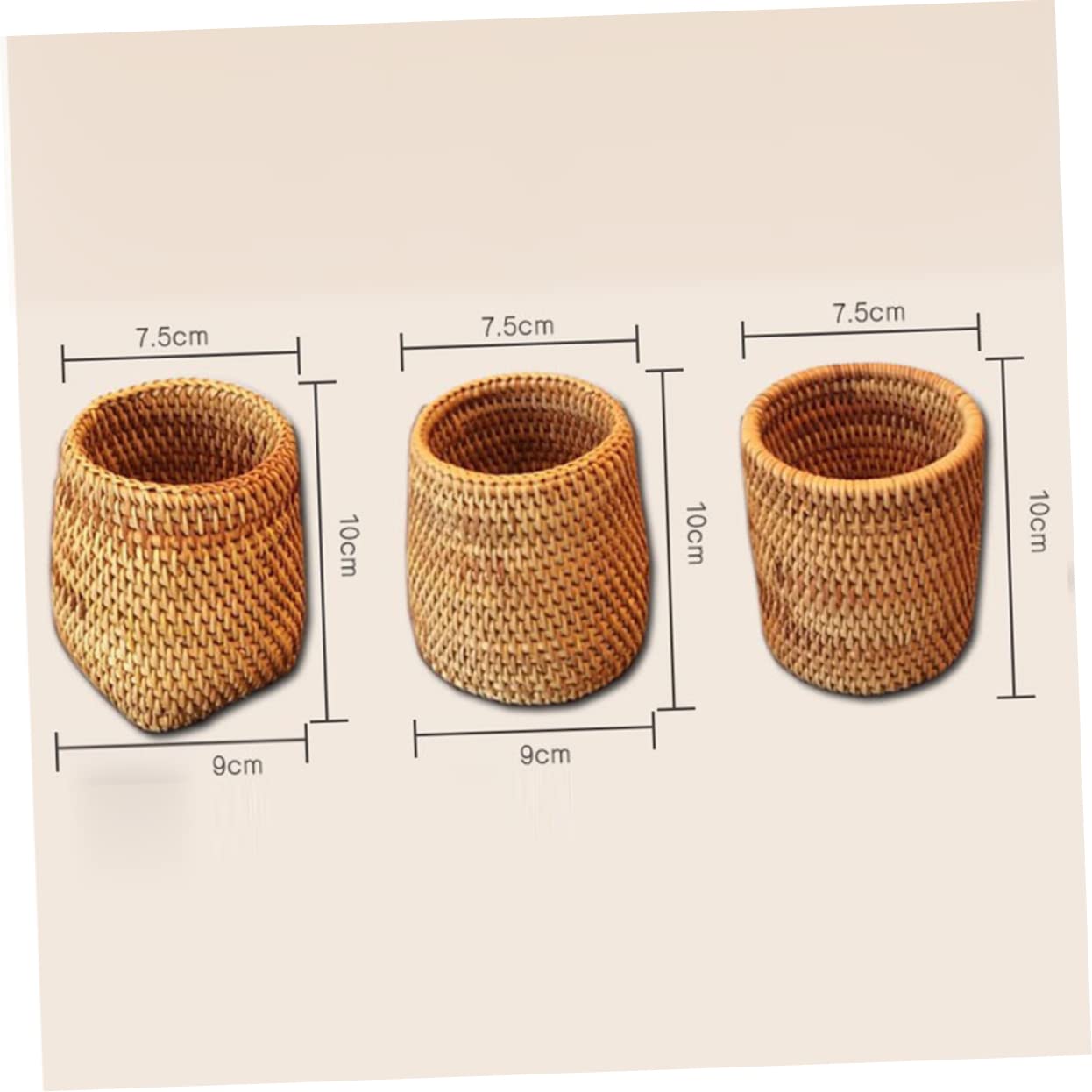 Operitacx 3piezas Contenedor De Almacenamiento De Juego De Té De Ratán Mano Cesta Creativa Para Ceremonia Del Té Multifuncional Como Soporte De Bolígrafos Para Hogar Oficina y