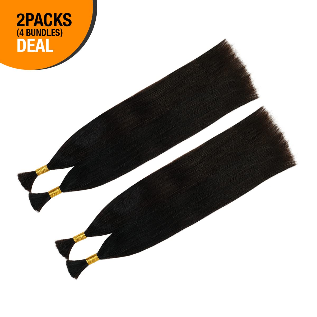 Starlet Virgin Human Hair Straight Bulk Extensions for Micro Braiding, 18 Inch, 200g, 4 Bundles, Natural Color