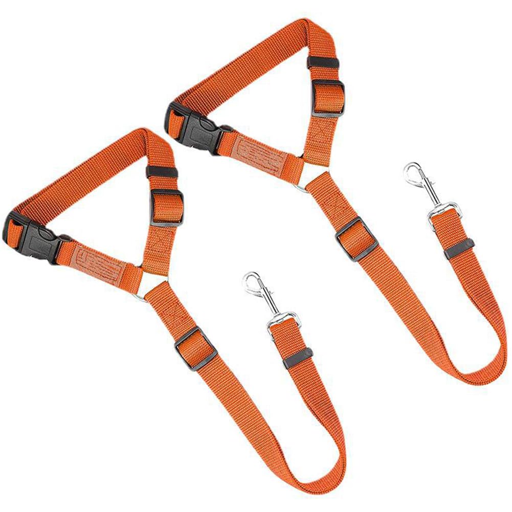 Dog Seat Belt for Car, 2 Pack Adjustable Pet Seatbelts for Vehicle Headrests, Heavy Duty and Durable Nylon Car Seatbelt Leash for Dogs Cats (Orange)