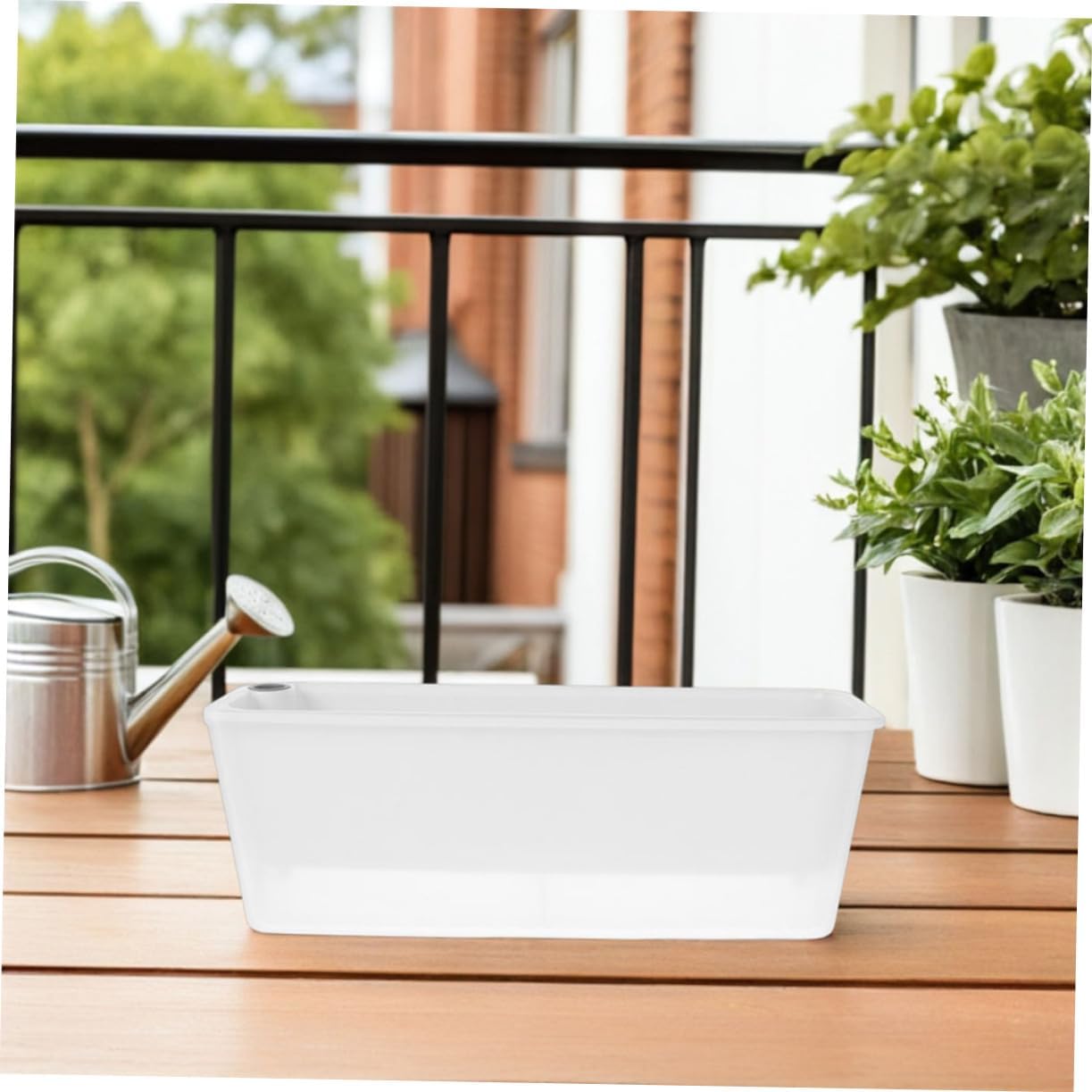 2Pcs Self Watering Rectangular Planter Box for Indoor Outdoor Balcony Window Sill Space-Saving Narrow Design Weather-Resistant Plastic Vegetable Planter for Urban Gardens